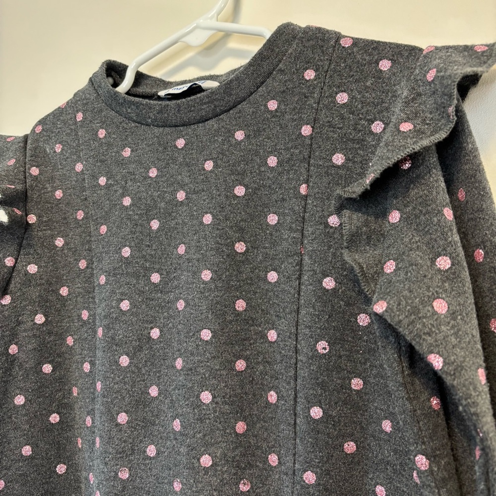 Mayoral Glitter Pink Polka Dot Long-Sleeve Gray Knee Length Dress Girl 6 - Picture 3 of 8